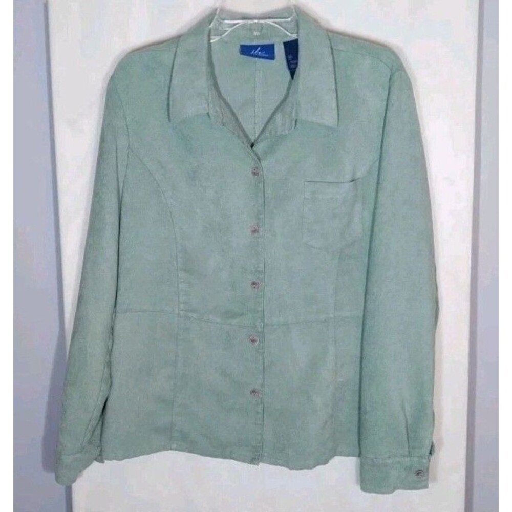 JH Collectibles XL Sage Green Faux Suede Shacket Button Front Shirt Jacket VTG
